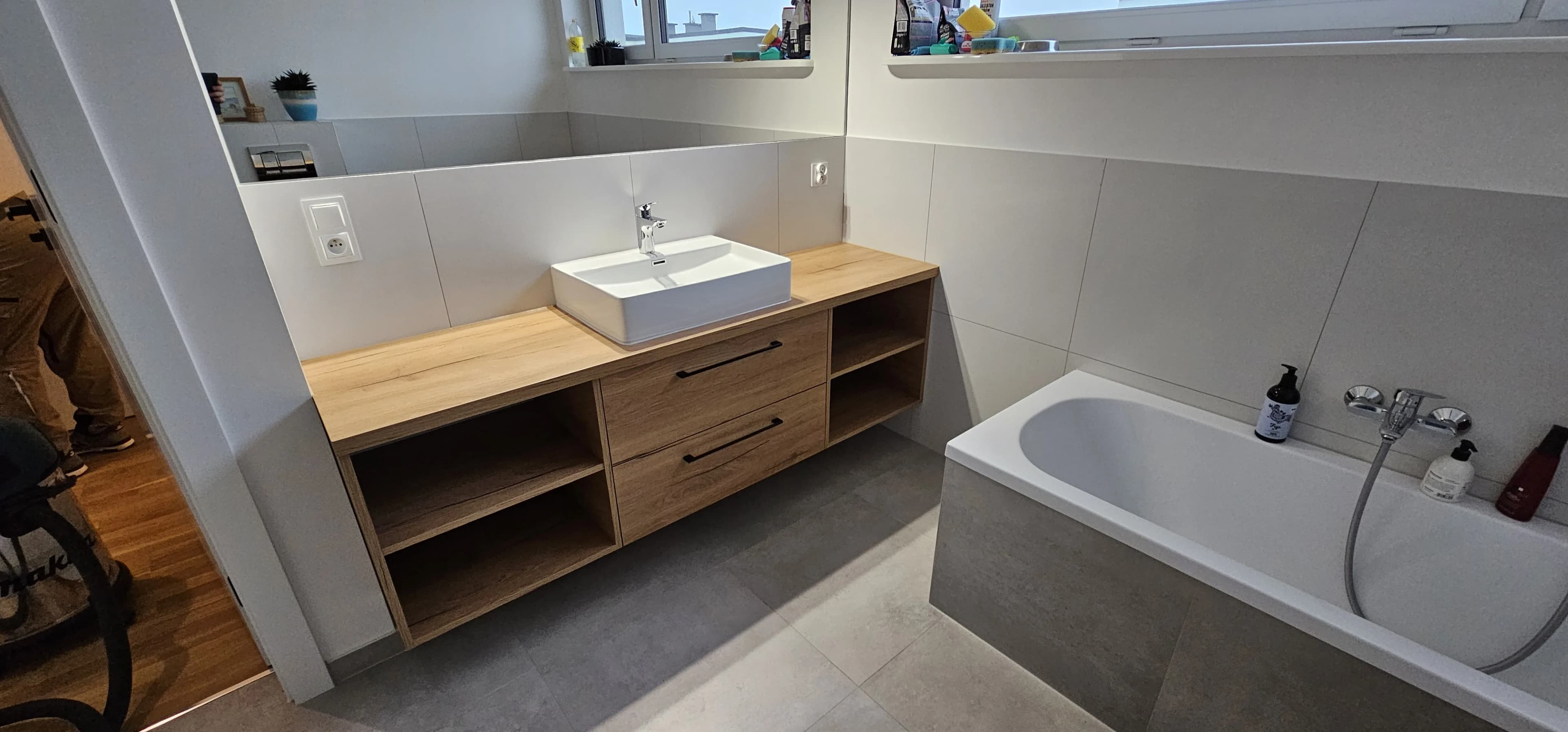 Lazienka Drewno Dab Nowoczesna Szuflady - Stolarnia Pablo Słupsk