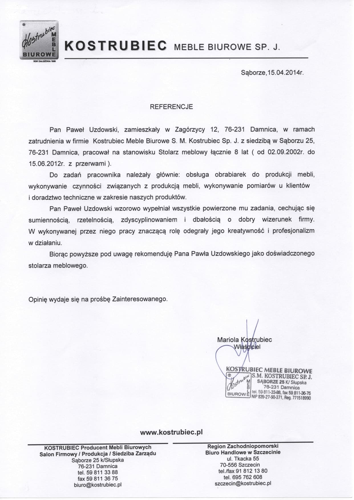 Referencje — Kostrubiec Meble