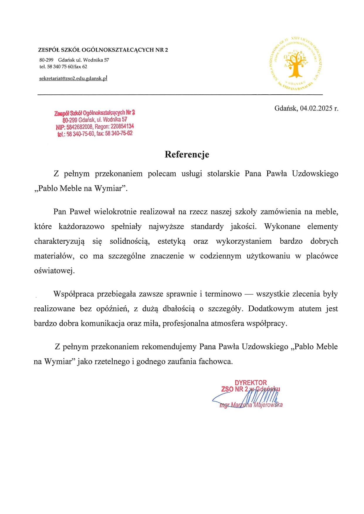 Referencje — Zespół Szkół (Gdańsk)