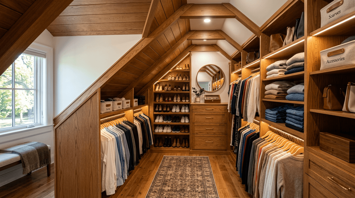 Garderoba pod skosem dachu — meble na wymiar, Stolarnia Pablo