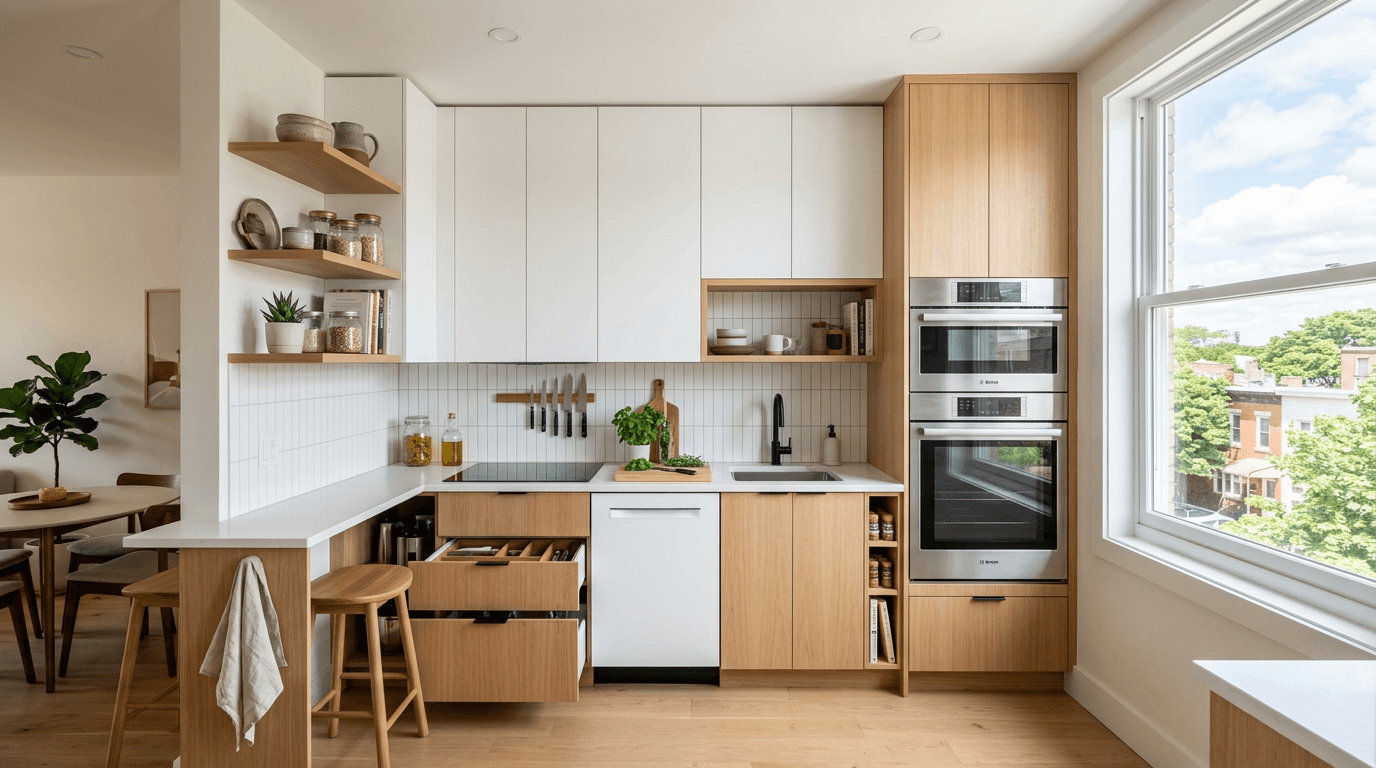 Mała kuchnia w bloku — zabudowa kuchenna na wymiar, Stolarnia Pablo